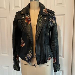 EMBROIDERED FLORAL LEATHER JACKET